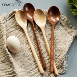 4PCS Wooden Spoon Kitchen Korean Style Natural Wood Soup Tableware