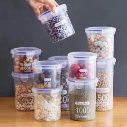 4Pcs Sealed Storage Box Transparent Kitchen Food Grain Organizer