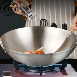 1pc Large Stainless Steel Wok, Uncoated Thick High-Quality Durable