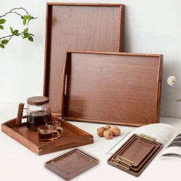 Wooden Serving Tray with Handles Bamboo Tea Tray Food Tray for