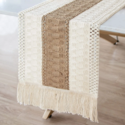 Splicing Burlap Table Runner Farmhouse Style, Boho Table Runner Modern
