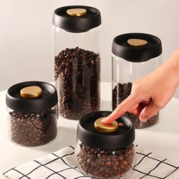 Coffee beans vacuum sealed jar transparent glass food storage jar