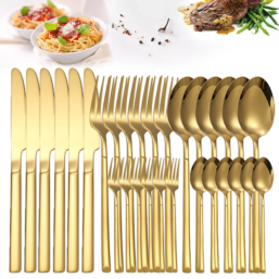30PCS Gold Tableware Sets Stainless Steel Cutlery Knife Tea Fork