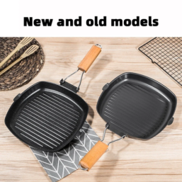 Foldable Portable Frying Pan Picnic Grill Pan Anti-scald Wooden Handle