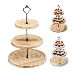 3 Layer Wood Cake Tray Cupcake Display for Stand Snack Dessert Wedding