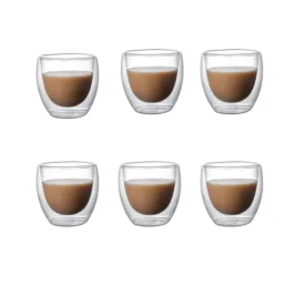 6pcs Double Wall Glass Cup 80ml Cute Mugs Coffee Cups Drinking Glasses