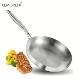 24CM Frying Pan 304 Stainless Steel 2MM Thick Wok Pan 5 Ply Steel