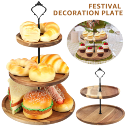 Cupcake Stand with Serving Tray and Metal Rod Rustic Wooden Tiered