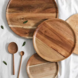 15/20/25cm Wooden Round Serving Platter Tray Retro Wood Pizza Salad