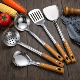 Stainless Steel Scalding Handle Spatula Spoon Colander Imitation Wood