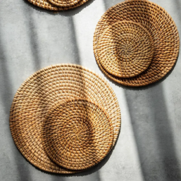 6PCS Table Mat Handmade Rattan Creative Placemat Dining Table Bowl Mat