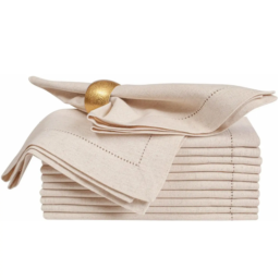 Set of 6 Hemstitched Linen Napkins Chistmas Cloth Napkins Nature Color