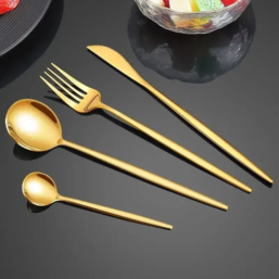4Pcs Golden Cutlery Set Stainless Steel Knife Fork Spoon Tableware