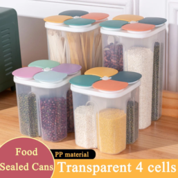 Kitchen Cereals Storage Box Plastic 4 grids Cereals Sealed Jar Food