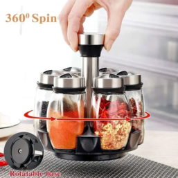 NEW Spice Jar Set Rack Glass Organizer Rotating Glass Seasoning Sugar